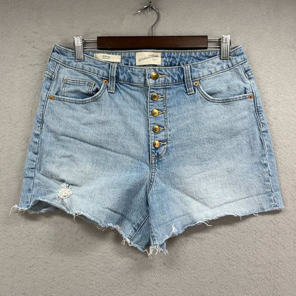 Universal Thread Vintage Midi Shorts Womens 10/30R Blue Jorts Button Fly Raw Hem